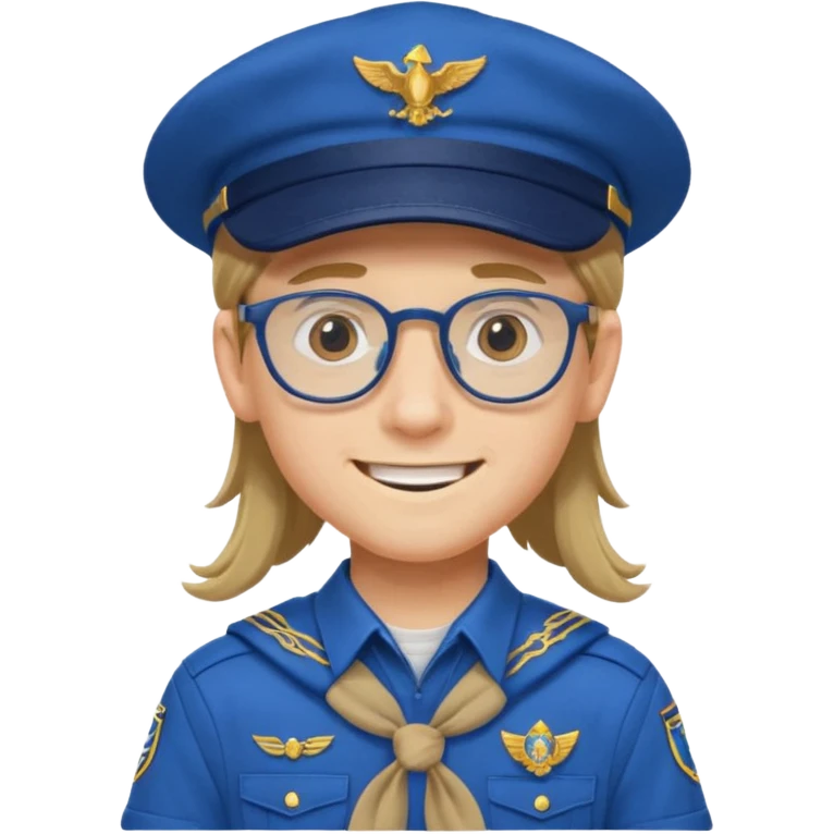 scout boy long hair spectacled blue uniform with cap emoji