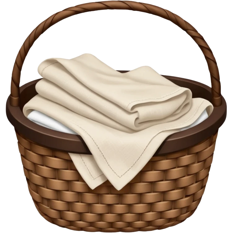 A woven dark Brown basket with fresh washed linen emoji