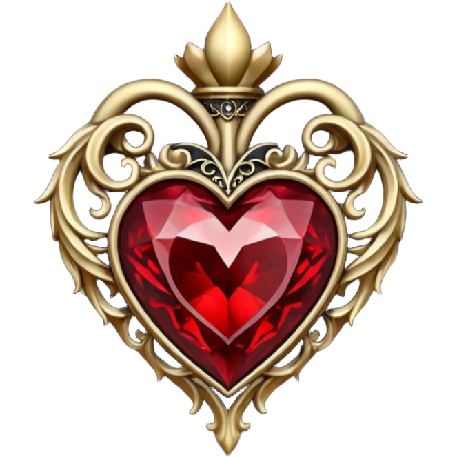 realistic gothic heart with a crystal emoji