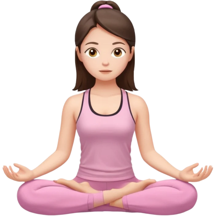 white brunette girl in light pink workout clothes with hazel eyes meditating emoji