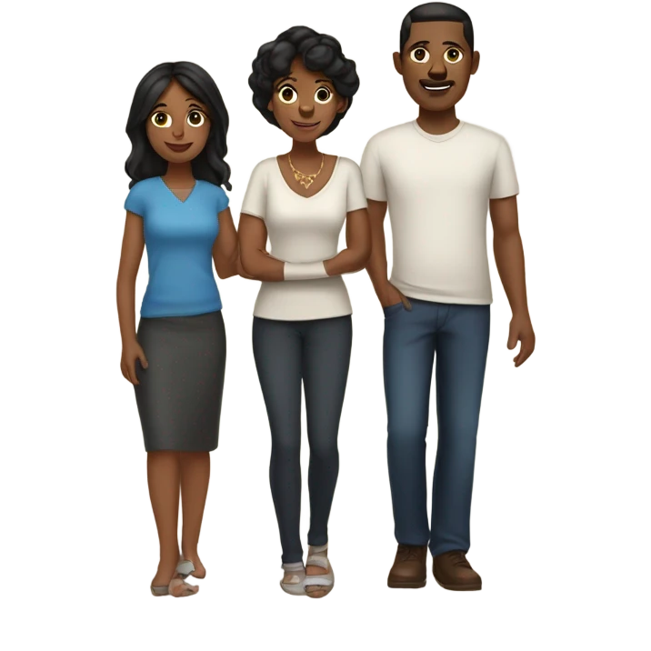 Brown skin black hair family of 4, wife husband son and daughter emoji