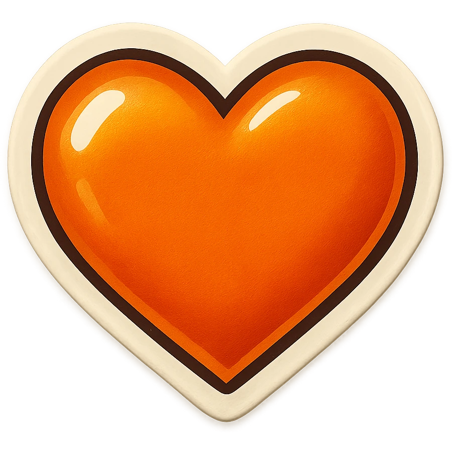 retro sticker style orange heart with a white outline emoji