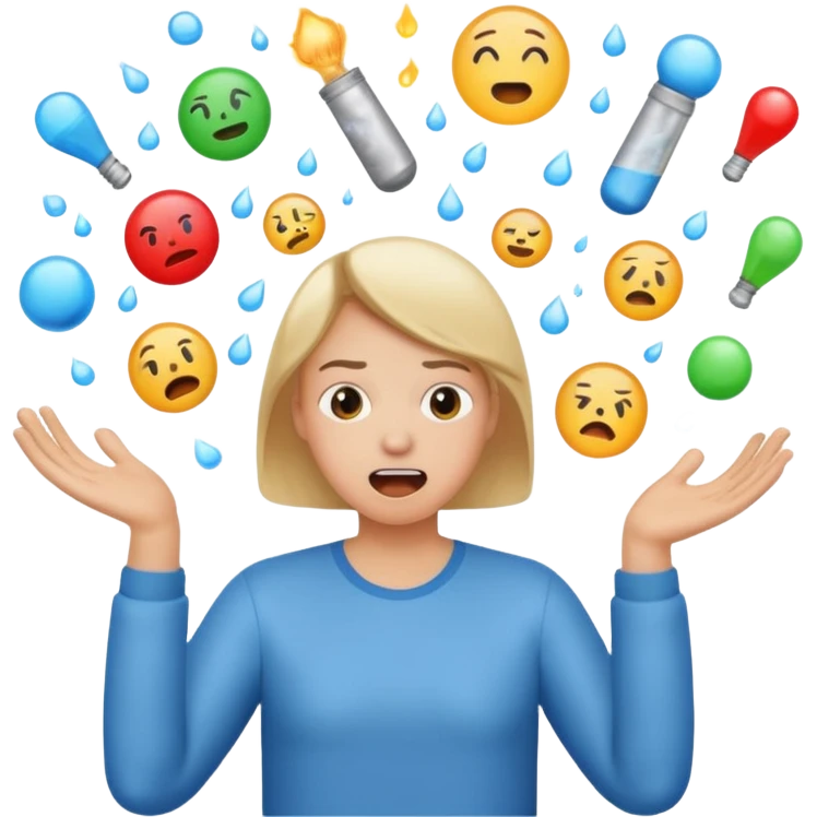 create an emoji of a gender neutral person juggling lots of work looking very stressed out emoji