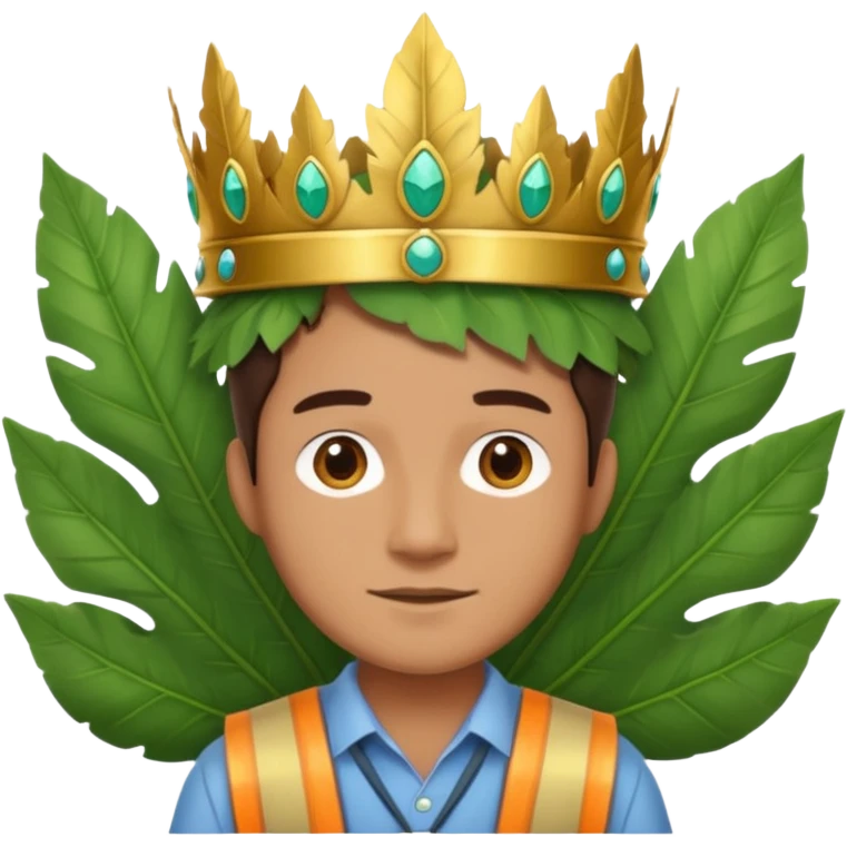 an surveyor man wearing a large leaf crown emoji