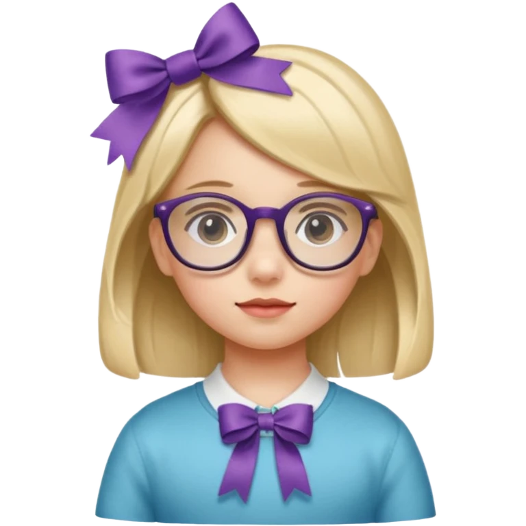 little girl with ribbon hairclip, wearing glasses emoji