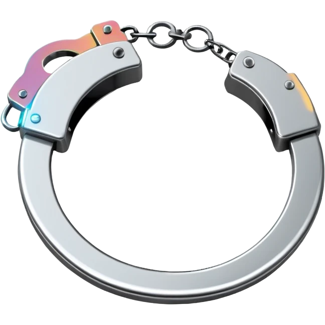 Minimalistic metallic handcuffs emoji, black and white, reflective metal, simple flat vector design, futuristic minimal style emoji