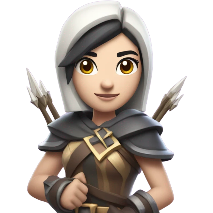 Clash royale the tower princess , white skin , black hair with bow and 3 arrows emoji