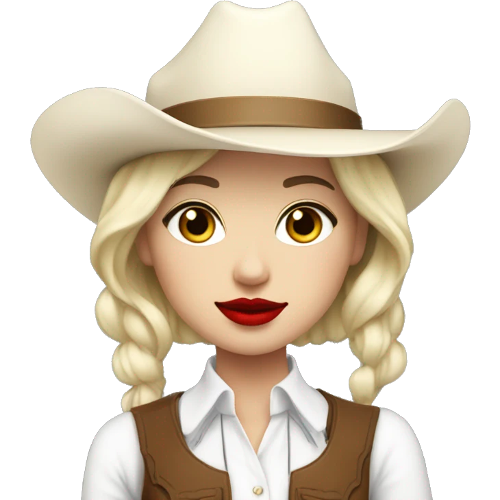 cowgirl with a white hat and white ascot and blonde short hair with red lipstick emoji