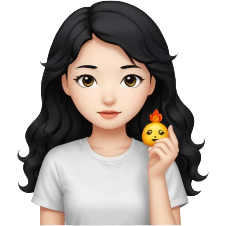 Cute beautiful girl,Black hair,wavy long hair, Black eyes, white T-shirt, Chinese  emoji