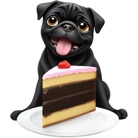 Black pug eating cake emoji