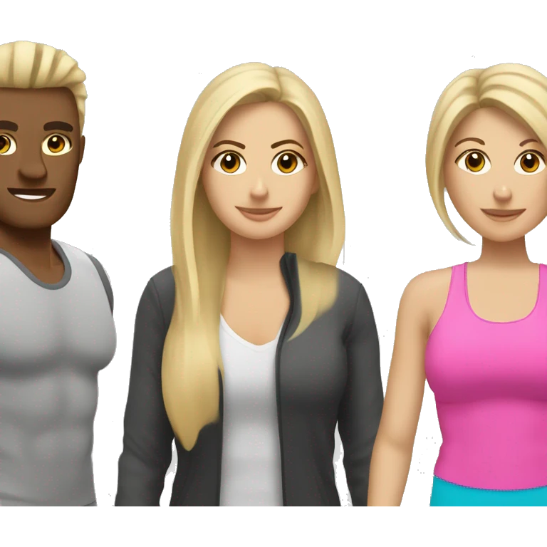 Sandy blonde hair personal trainer with two clients emoji