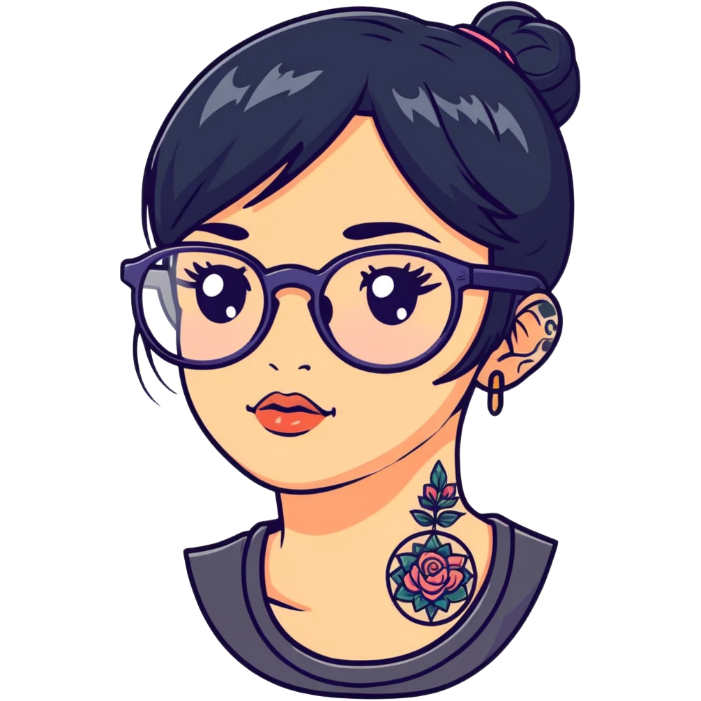 young girl with face tattoos wearing glasses and black hair emoji
