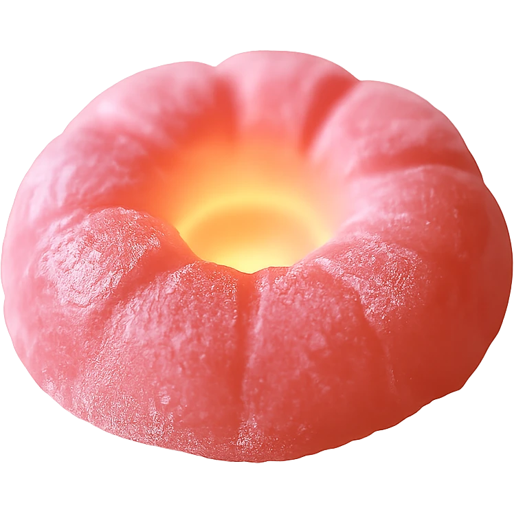 Keep the pink candy with a glowing center on a transparent background with no background visible. emoji