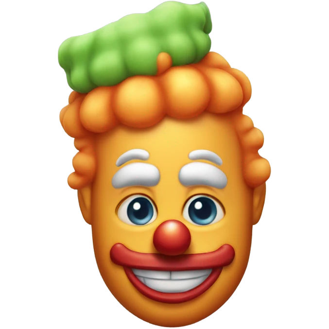 Clown with orange horn-like hair puffing on either side of his cakey white head emoji