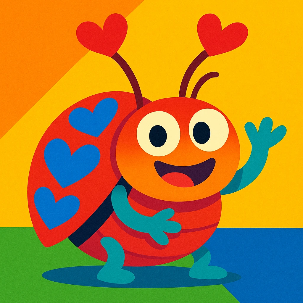 a whimsical love bug, vibrant colors, playful expression emoji