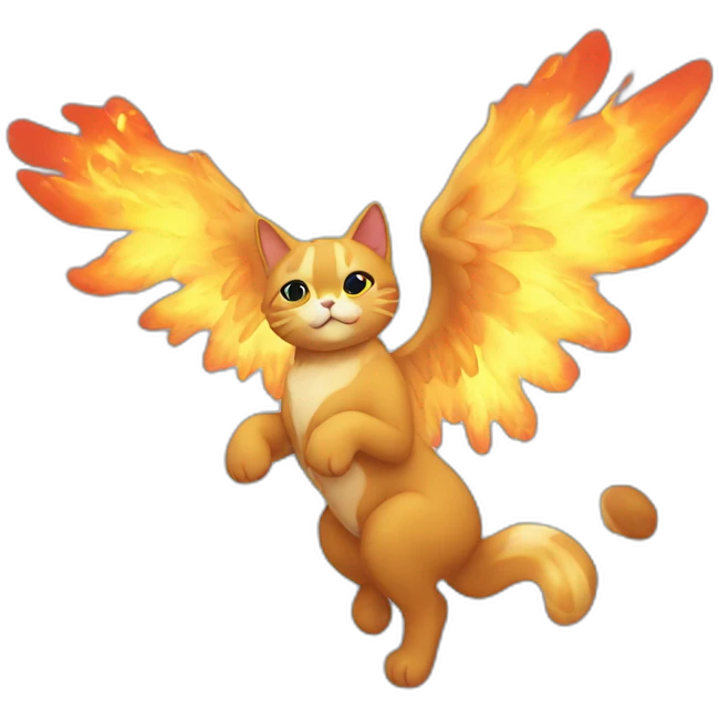 Gato con alas en un cielo de fuego emoji