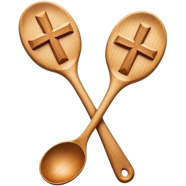 Two wooden spoons hitting each other with their flat sides, creating a cross-like shape with their handles, forming an intricate and striking visual emoji