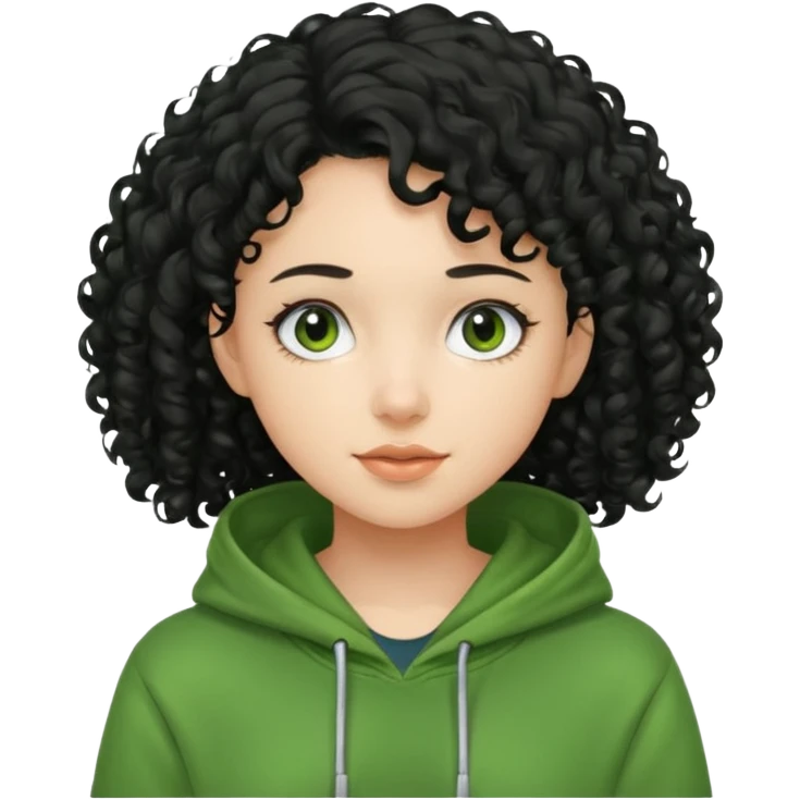 Girl with black curly hair and green hoodie  emoji