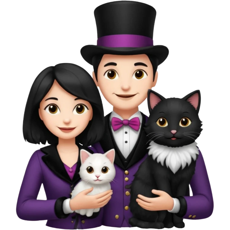 magician couple and their pet cat emoji