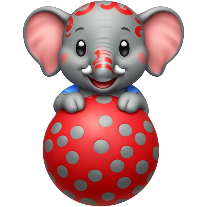 Create a cute emoji of a smiling cartoon elephant balancing a red patterned ball on its trunk emoji