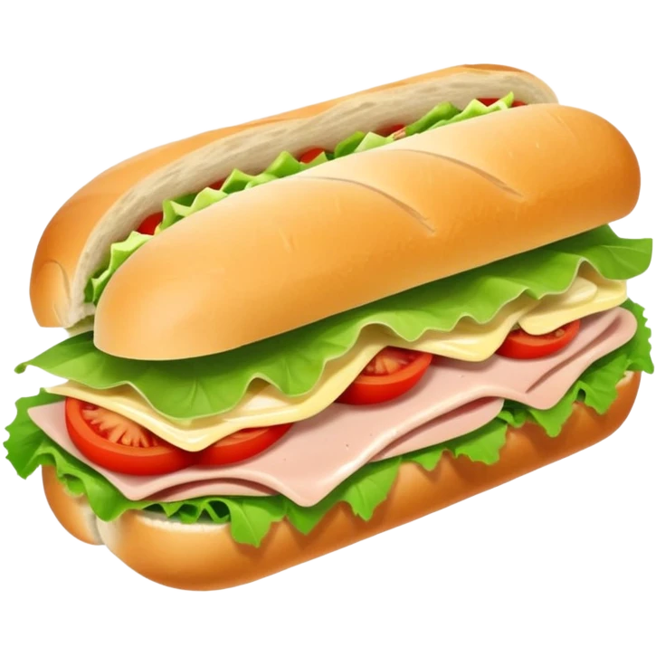 sandwich with turkey, lettuce, pickles, mayonnaise, and tomatoes on a baguette emoji