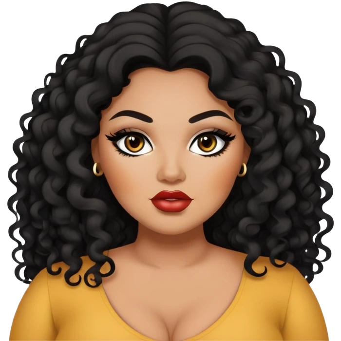 big plus size, darker tan skin, long black curly hair, baddie,pretty, makeup, lipliner, black eyeliner, long thin hair emoji