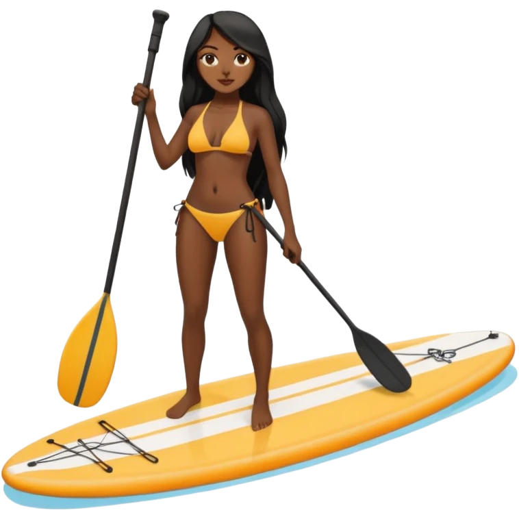 Dark long haired women in bikini on Standing paddle board emoji