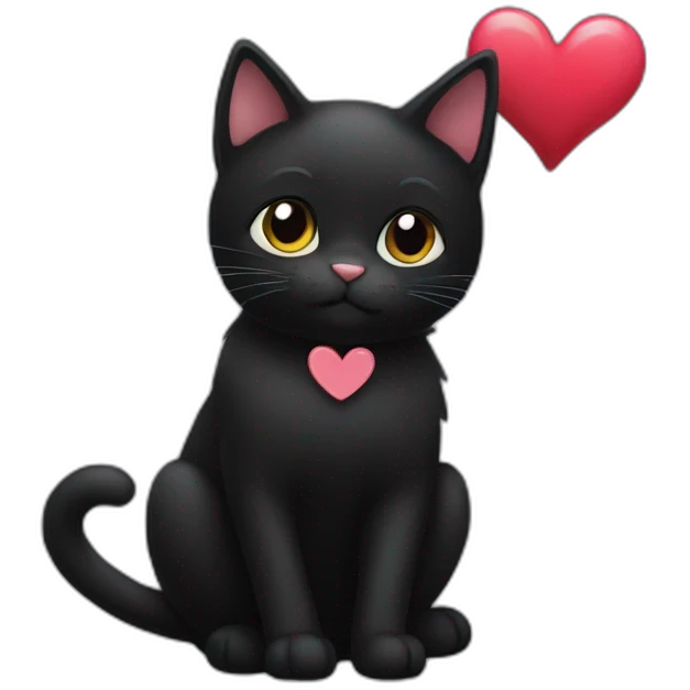 a black cat with a heart emoji