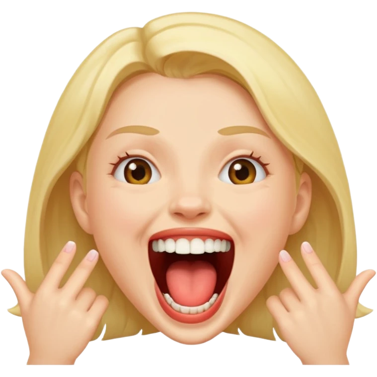 A girl with her mouth very wide open it is unreal and all her teeth are showing and she’s laughing emoji