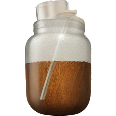 clear textured glass with wood lid and straw emoji