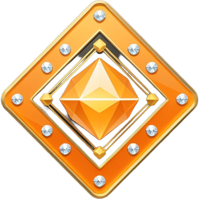 Futuristic reward points icon with PFD text in the middle, diamond or hexagon shape, circuit board lines, Bloomberg terminal aesthetic, gold orange phosphor glow on dark background, minimalist geometric, no text, fintech style, clean edges, professional icon design emoji