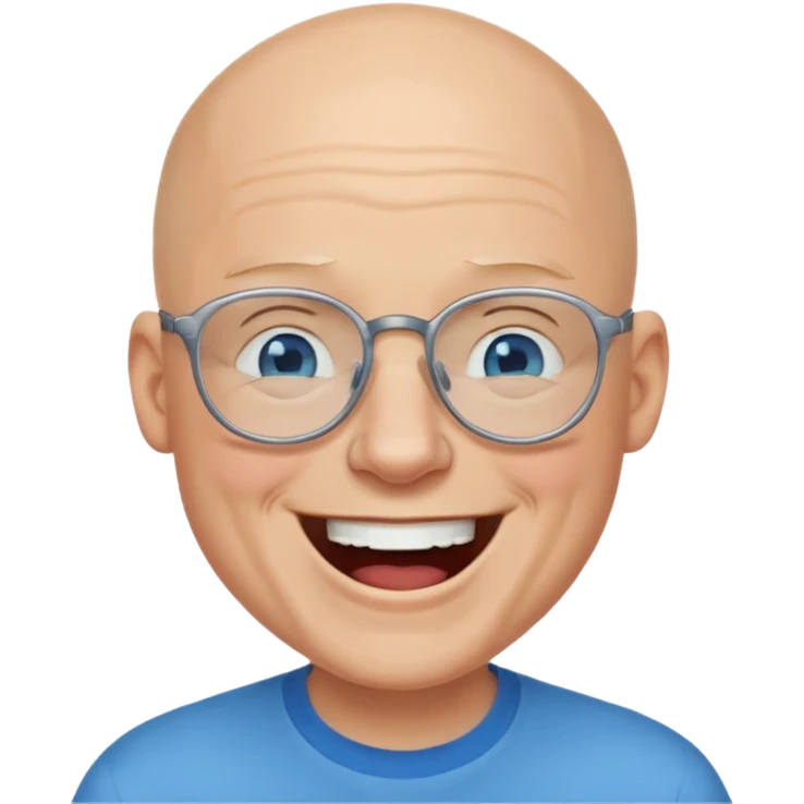 bald man with blue eyes and eye glasses laughing emoji