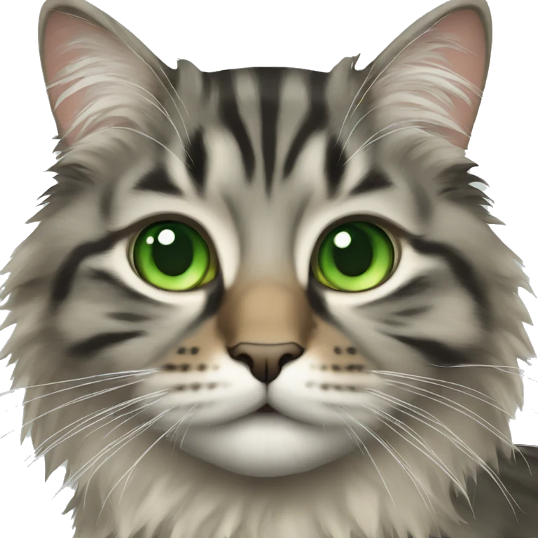 Long haired tabby cat face with green eyes  emoji