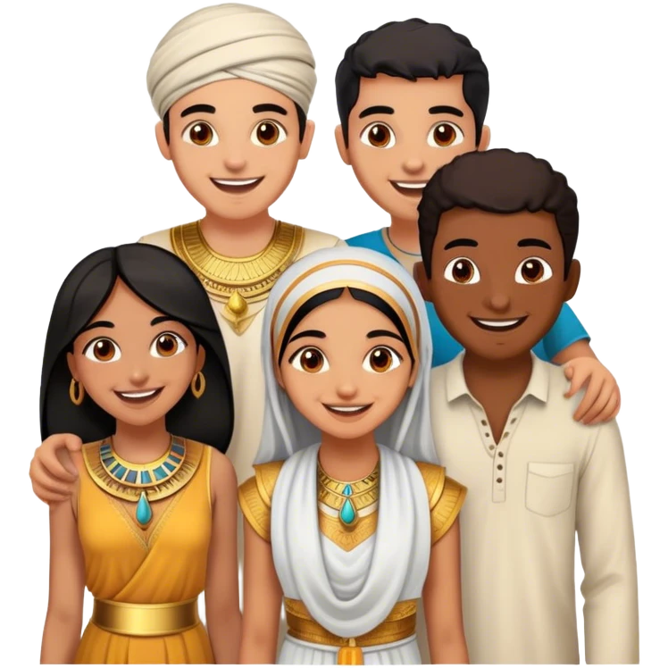 5 best friends, 1 Egyptian man, 1 indian girl 1 persian girl 1 moroccan boy 1 black boy emoji