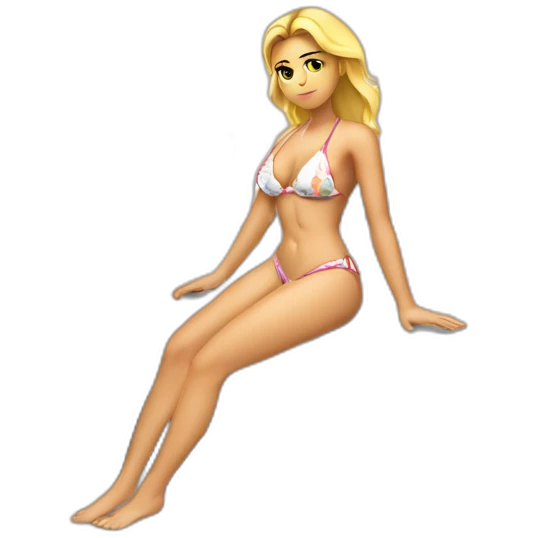 Sexy pose soft-fit Caucasian woman bikini (beach body) bed pretty frowning emoji
