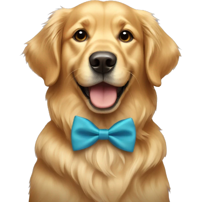 A golden retriever happy with a bow tie emoji