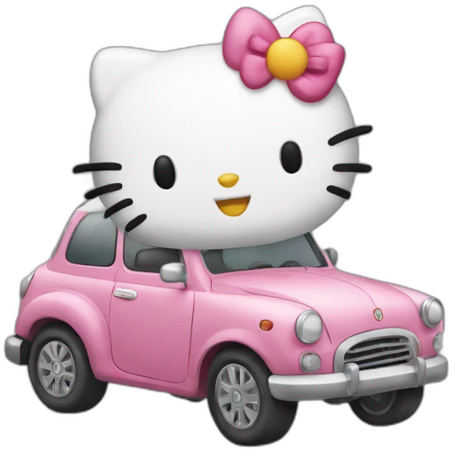 Hello kitty with car emoji