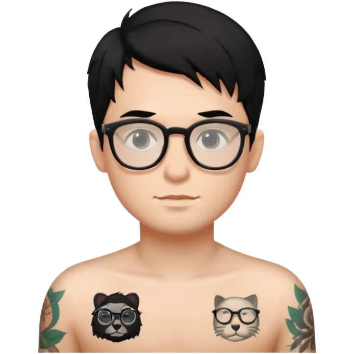 Has un chico con anteojos y tatuajes con pelo negro piel blanca emoji