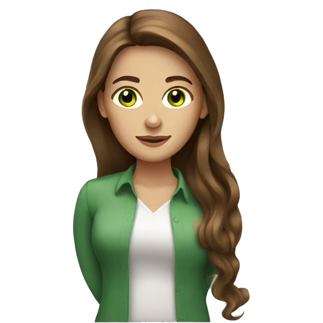 woman with long brown hair green eyes emoji