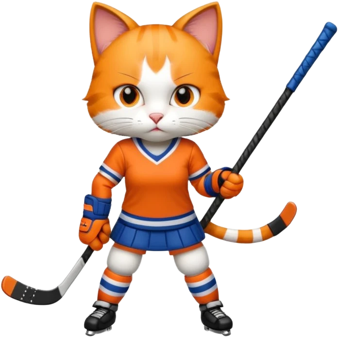 female cat hockey player with stick emoji