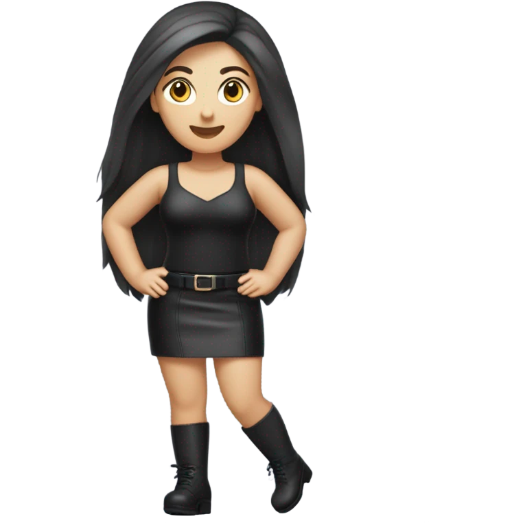 Caucasian Curvy woman with long dark straight hair wearing Mini black leather skirt hyper-realistic  emoji