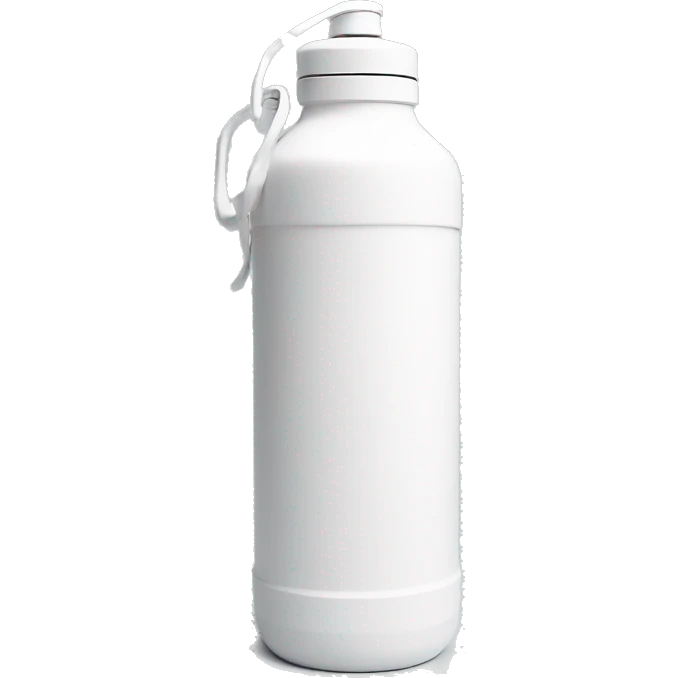 white water bottle with white lid, white handle strap emoji