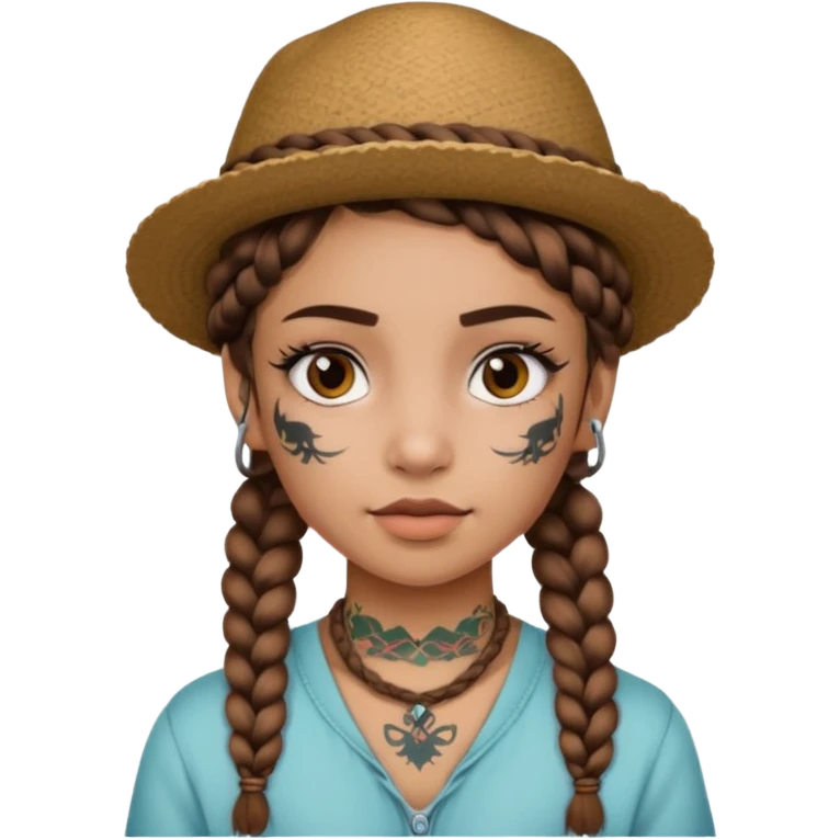 color braided girl with hat and face tattooed emoji
