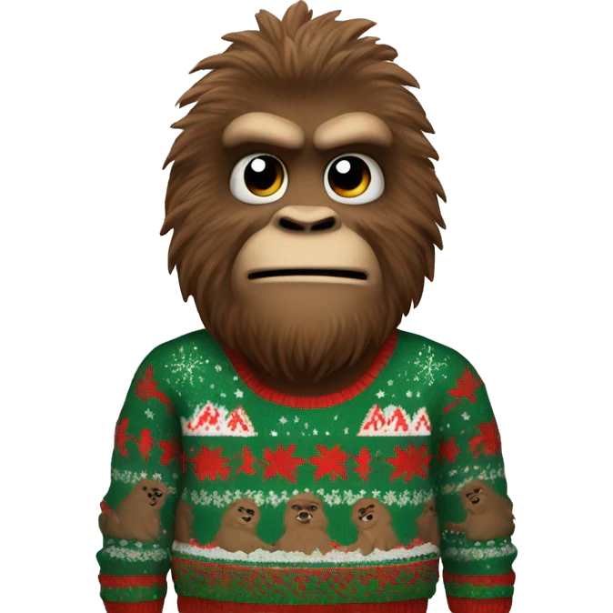 Cool Bigfoot wearing an ugly christmas sweater emoji