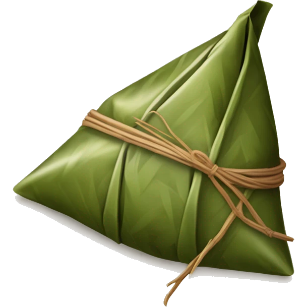 A traditional Chinese zongzi, a wrapped glutinous rice dumpling, in a triangular shape. The zongzi is wrapped with brown bamboo leaves and tied with a string. emoji