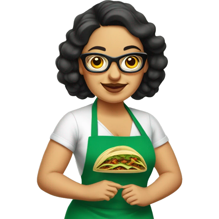 mexican chubby lady green apron  with glasses cooking tacos emoji