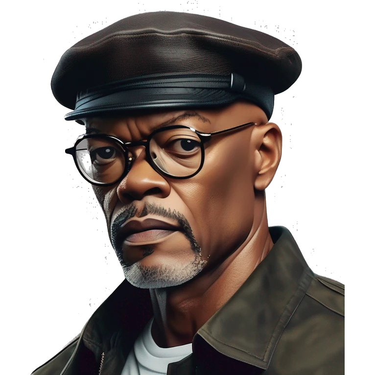 bald samuel l jackson serious wearing shirt and beret emoji