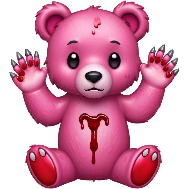 Pink gloomy bear blood with paw claw emoji