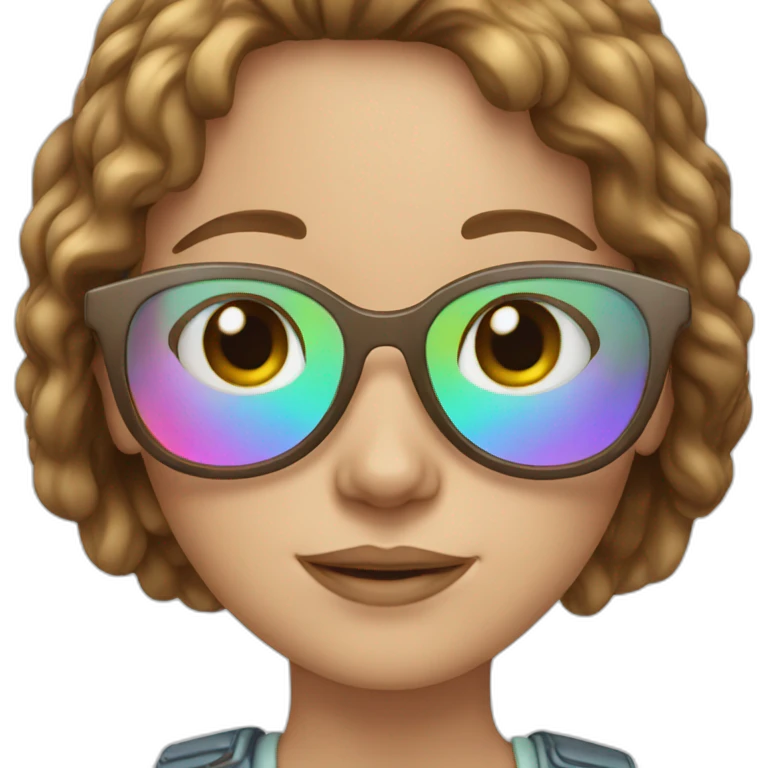white girl with rainbow glasses and brown hair emoji