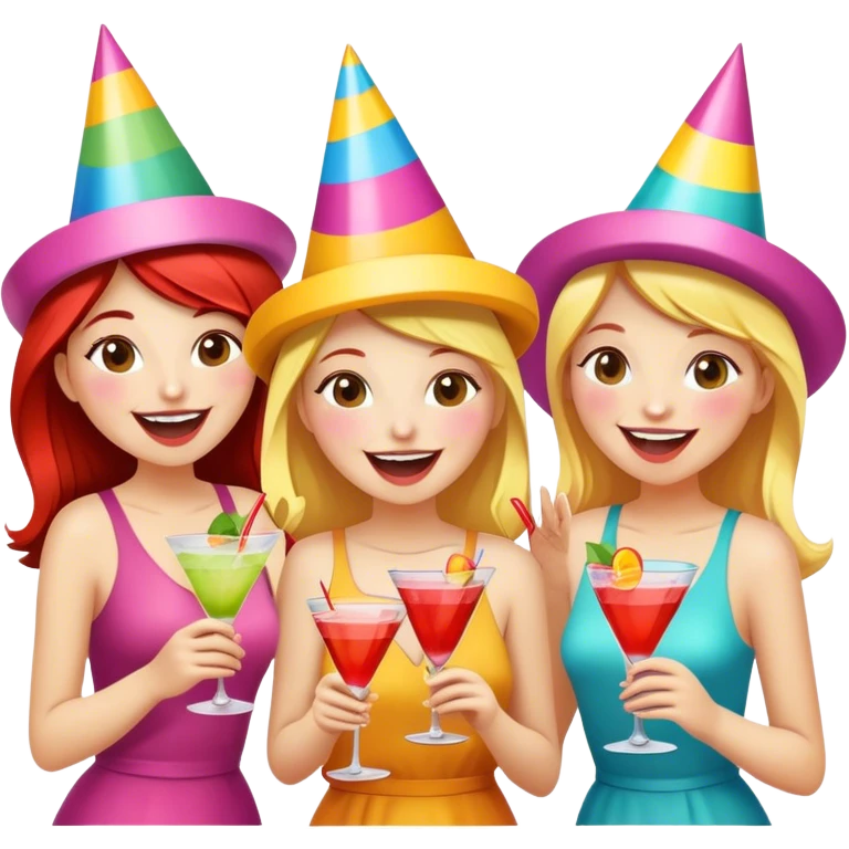 Bachelorette party of 7 girls having fun and drinking cocktails in sunny weather emoji
